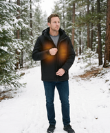 Men's Heated Jacket, Waterproof, 9 Heating Zones, Detachable Hood, 3 Heat Settings, for Hiking, Skiing & Hunting, Black