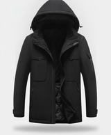 Men's Heated Jacket, Waterproof, 9 Heating Zones, Detachable Hood, 3 Heat Settings, for Hiking, Skiing & Hunting, Black
