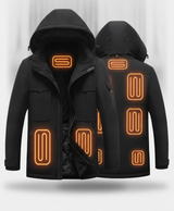 Men's Heated Jacket, Waterproof, 9 Heating Zones, Detachable Hood, 3 Heat Settings, for Hiking, Skiing & Hunting, Black