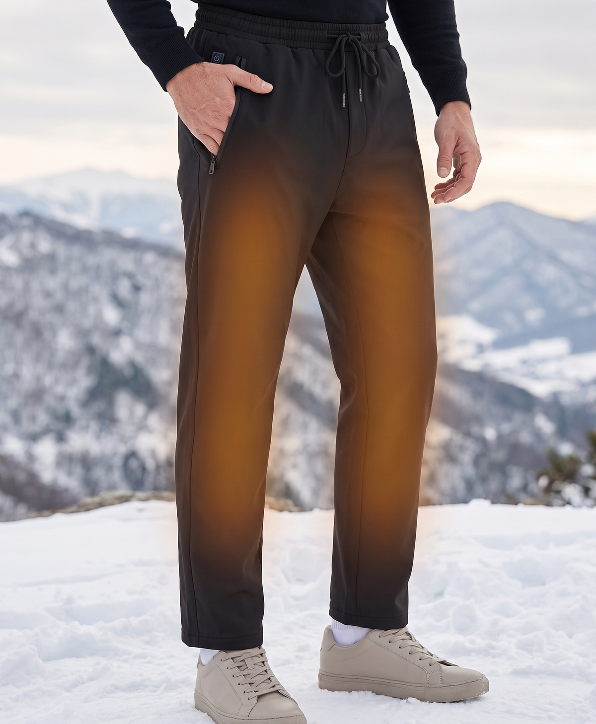 Men's Heated Pants, 12 Heating Zones, Waterproof Softshell, Insulated, Drawstring Waist, for Hiking, Skiing & Fishing, Black