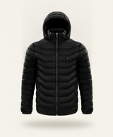Women's Heated Puffer Jacket, 9 Heating Zones, Hooded, USB Powered, Lightweight Windproof, for Skiing & Winter Walks, Black